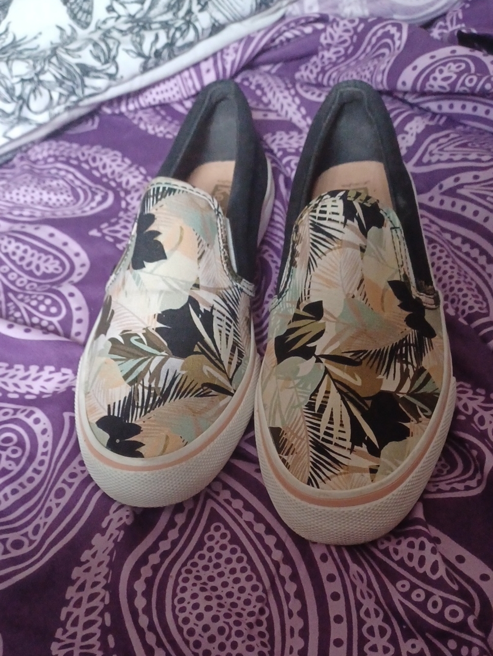 Keds Slip-On Floral Print Mules in Beige, Black and Mint